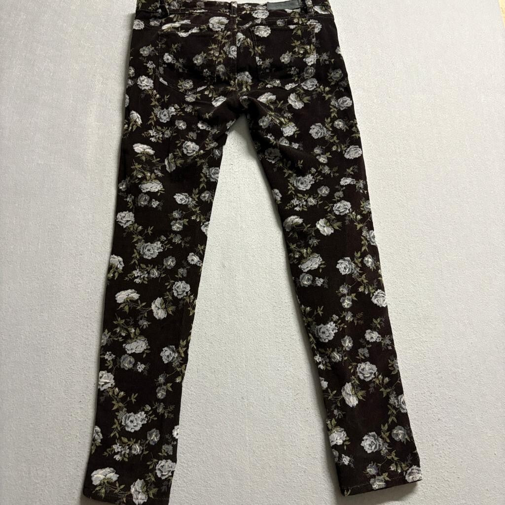 Else Floral Corduroy Skinny Pants Womens Size 28 Brown Rose Print Stretch