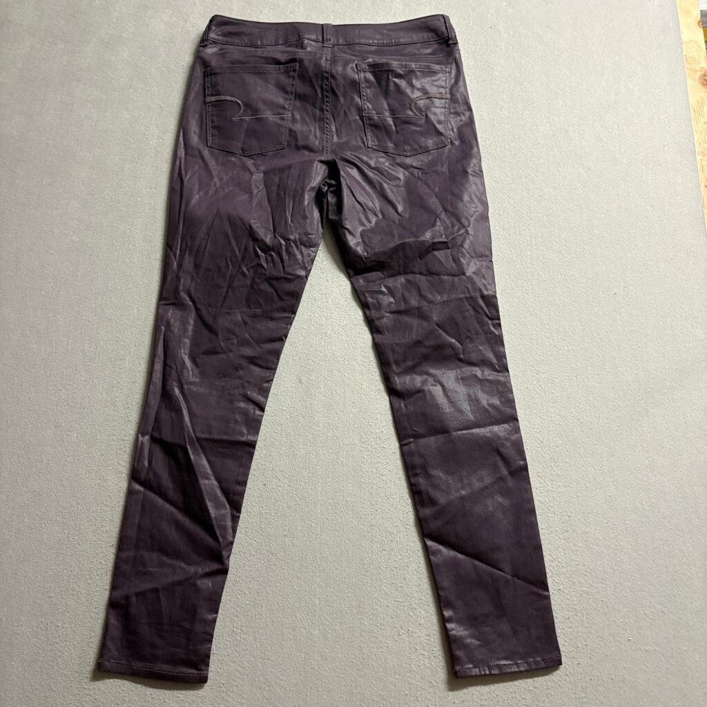 American Eagle Hi-Rise Jegging Jeans Womens 10 Purple Coated Waxed Stretch