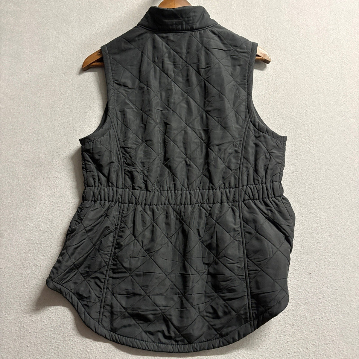 Bit & Bridle Quilted Vest Womens Small Black Fleece Lined Elastic Waist Zip Up