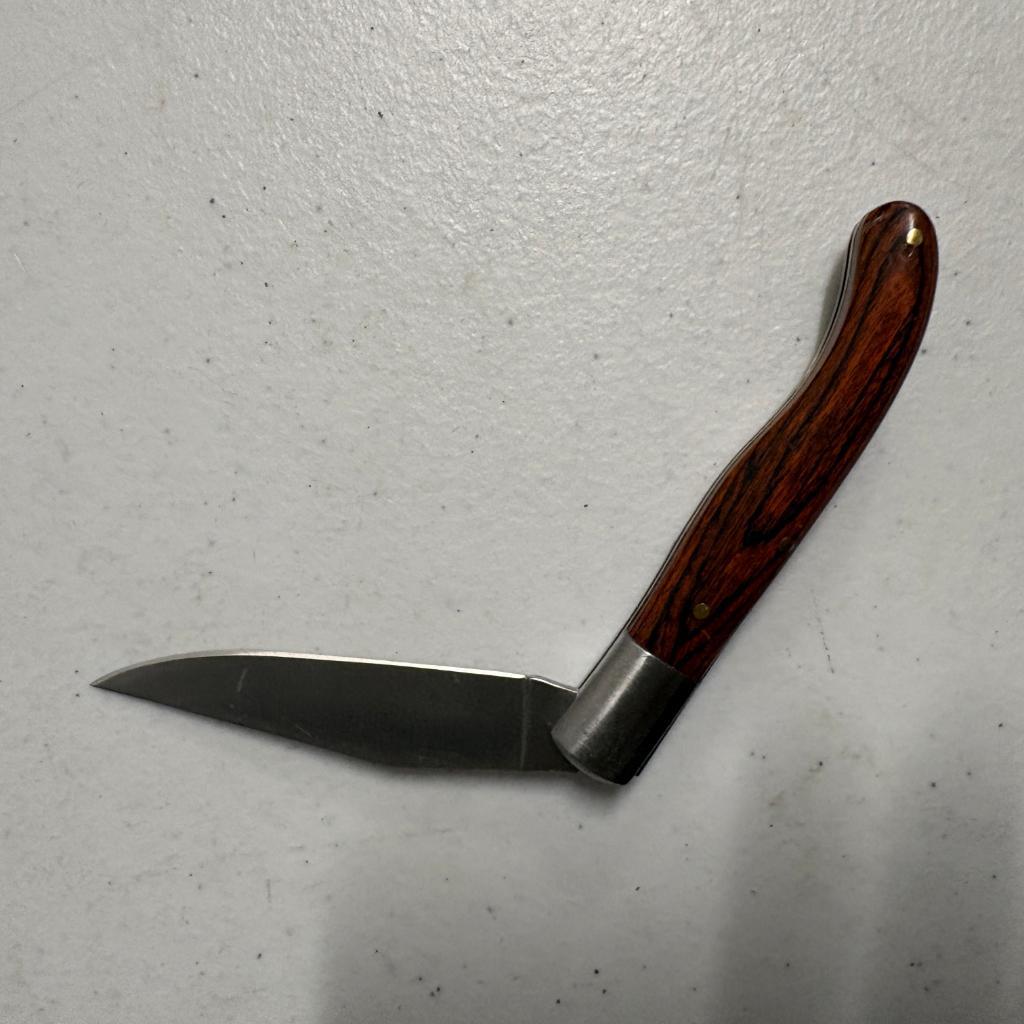 Vintage Single Blade Folding Pocket Knife Wood Handle Brass Pins 3.75 Inch