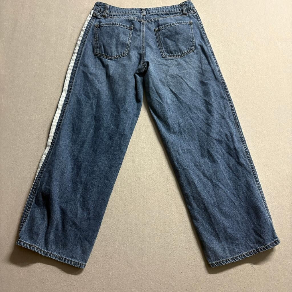 Rewash Side Stripe Wide Leg Jeans Womens Size 5 Blue Denim Distressed 100%