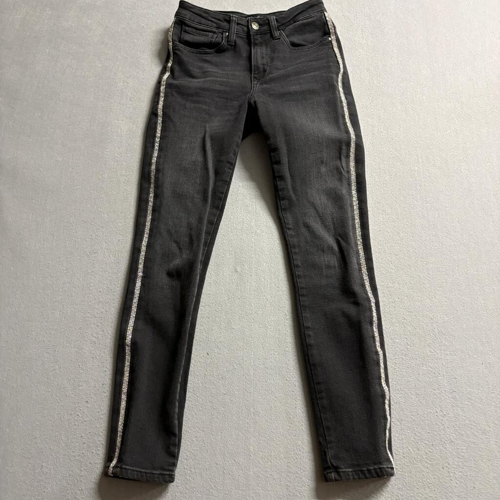 Mavi Alissa Ankle Jeans Womens 25 Black High Rise Super Skinny Rhinestone Stripe