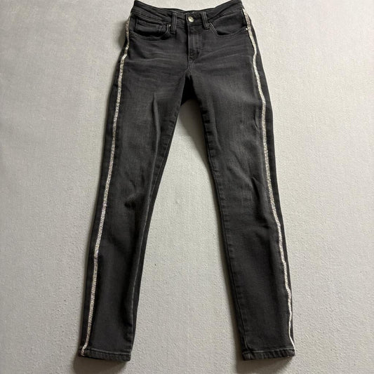 Mavi Alissa Ankle Jeans Womens 25 Black High Rise Super Skinny Rhinestone Stripe