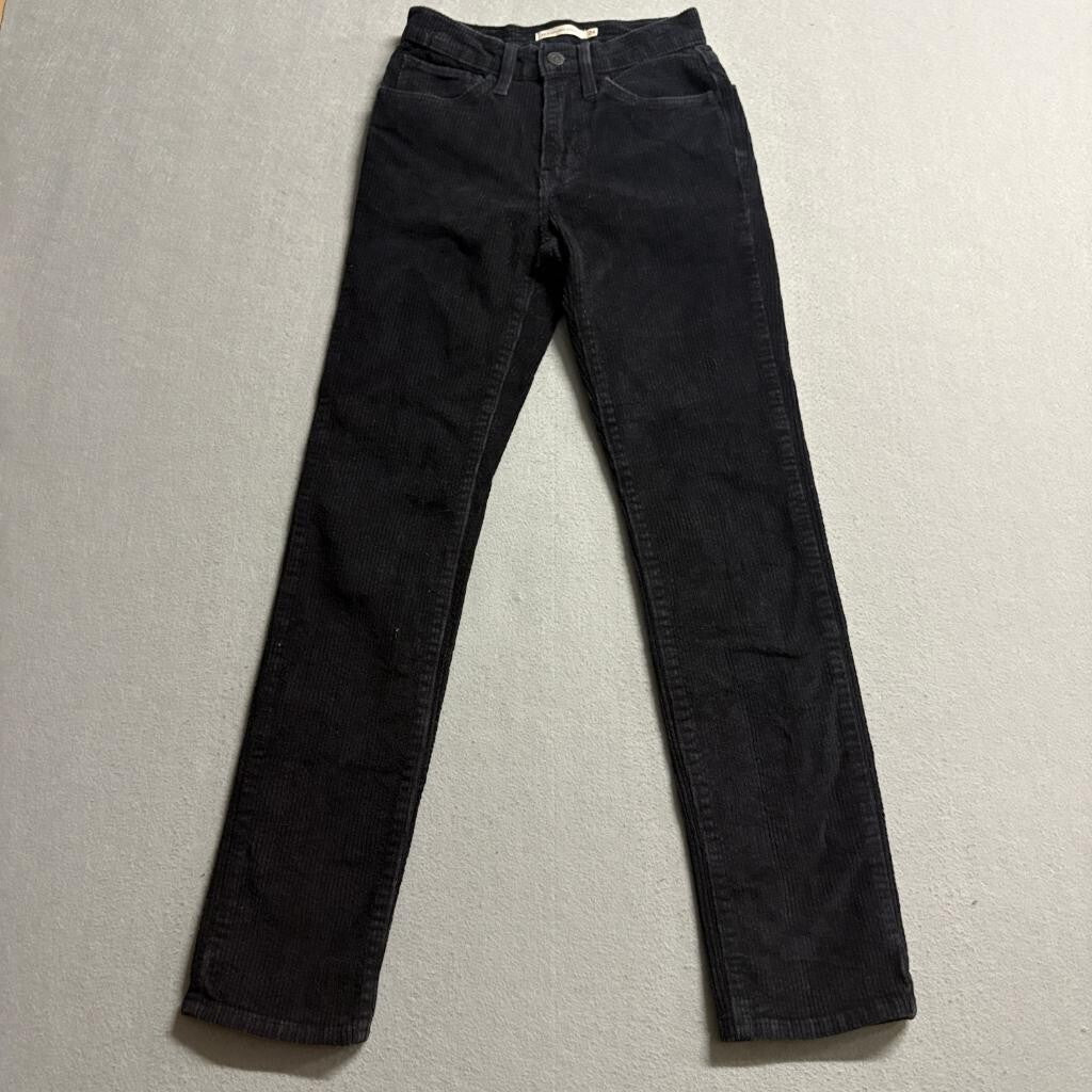 Levis 724 High Rise Straight Corduroy Pants Womens 24 Black Stretch Cord Jeans