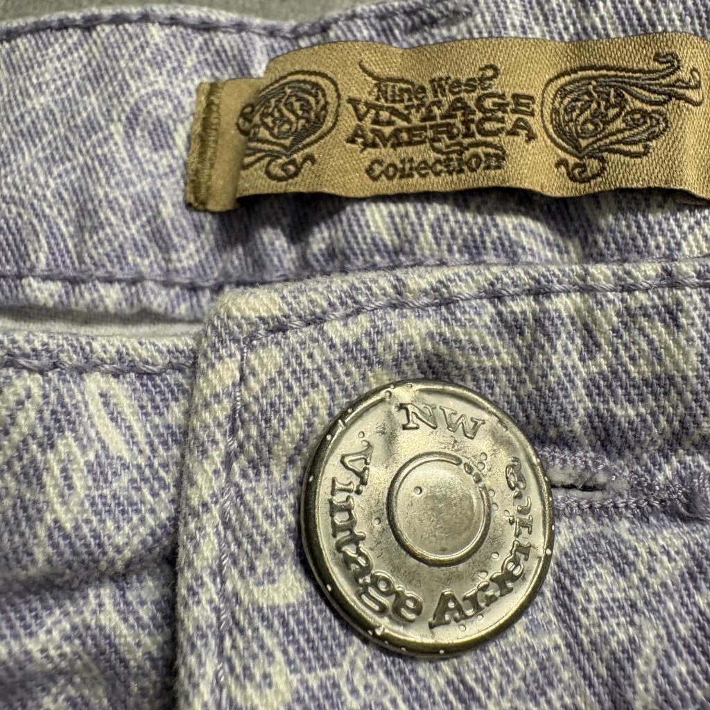 Nine West Vintage America Skinny Jeans Womens 16 Purple Paisley Matchstick Crop