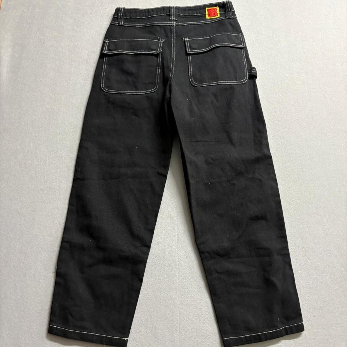 Empyre Relaxed Fit Skate Jeans Womens 28 Black Contrast Stitch Double Knee Cargo