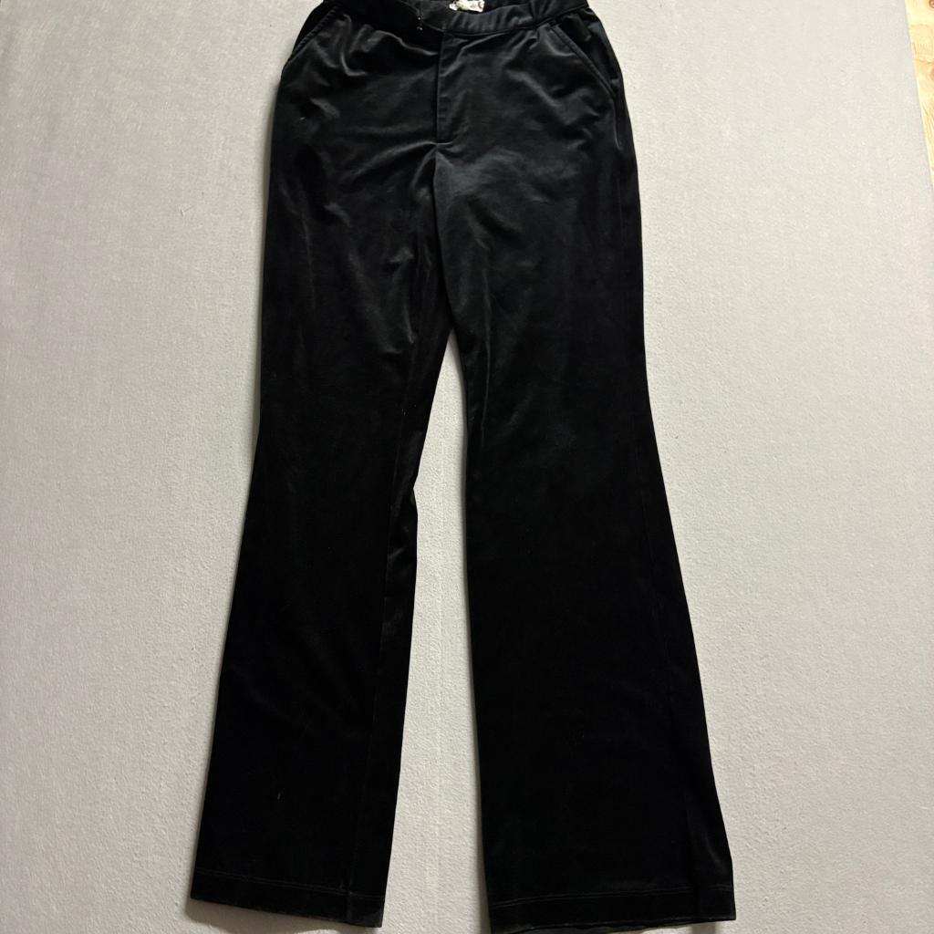 Good American Black Velvet Flare Pants Womens Size 2 GS0298 High Rise Stretch