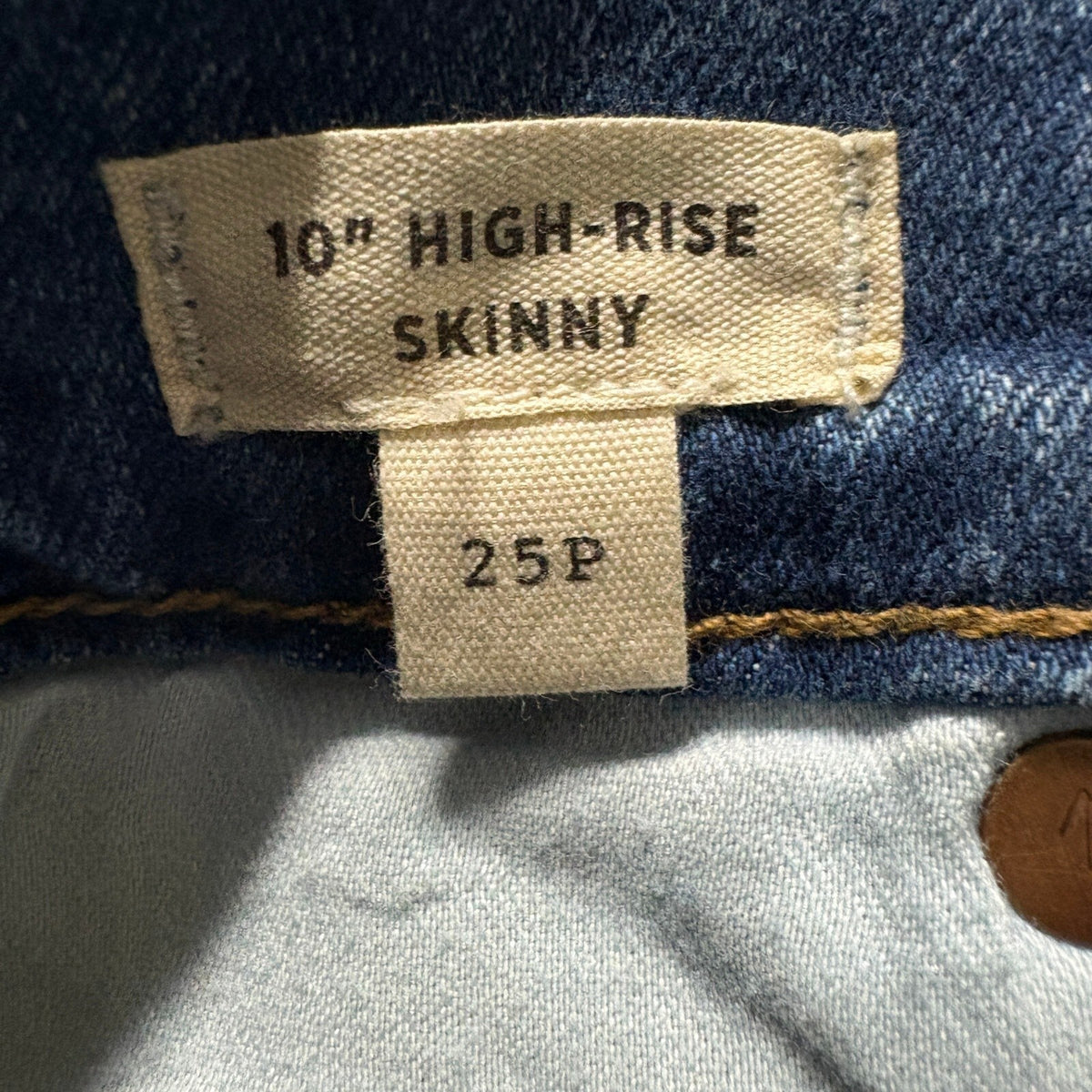 Madewell 10 High Rise Skinny Jeans Womens 25P Blue Denim Button Fly Raw Hem