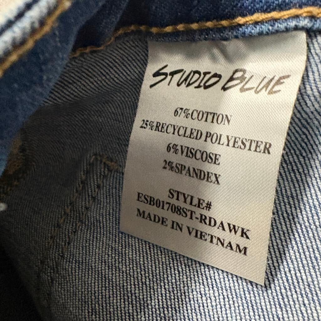 Studio Blue Flare Jeans Womens 29 Blue Denim High Rise Raw Hem Stretch