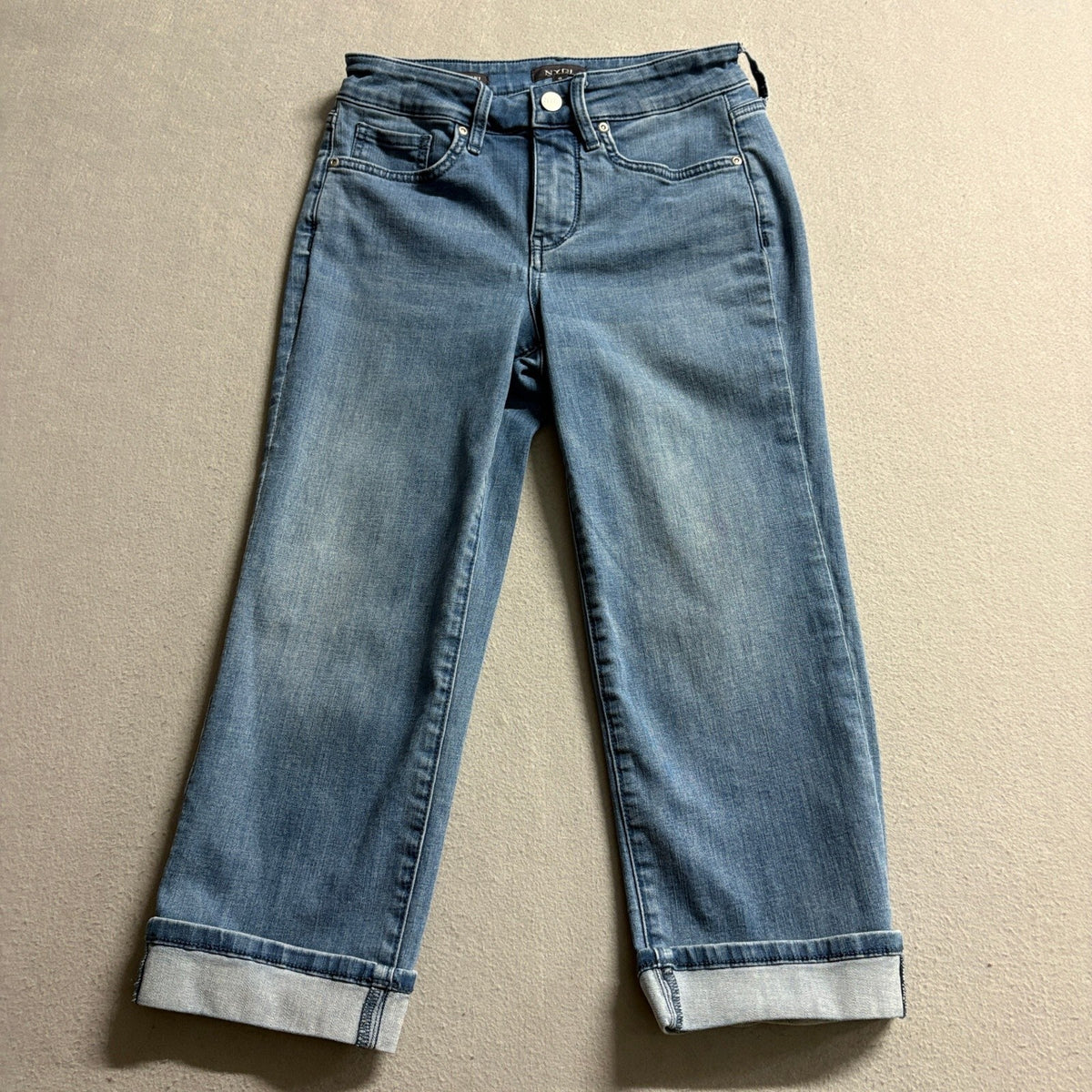 NYDJ Marilyn Straight Jeans Womens Size 0 Blue Lift Tuck Cool Embrace Cuffed