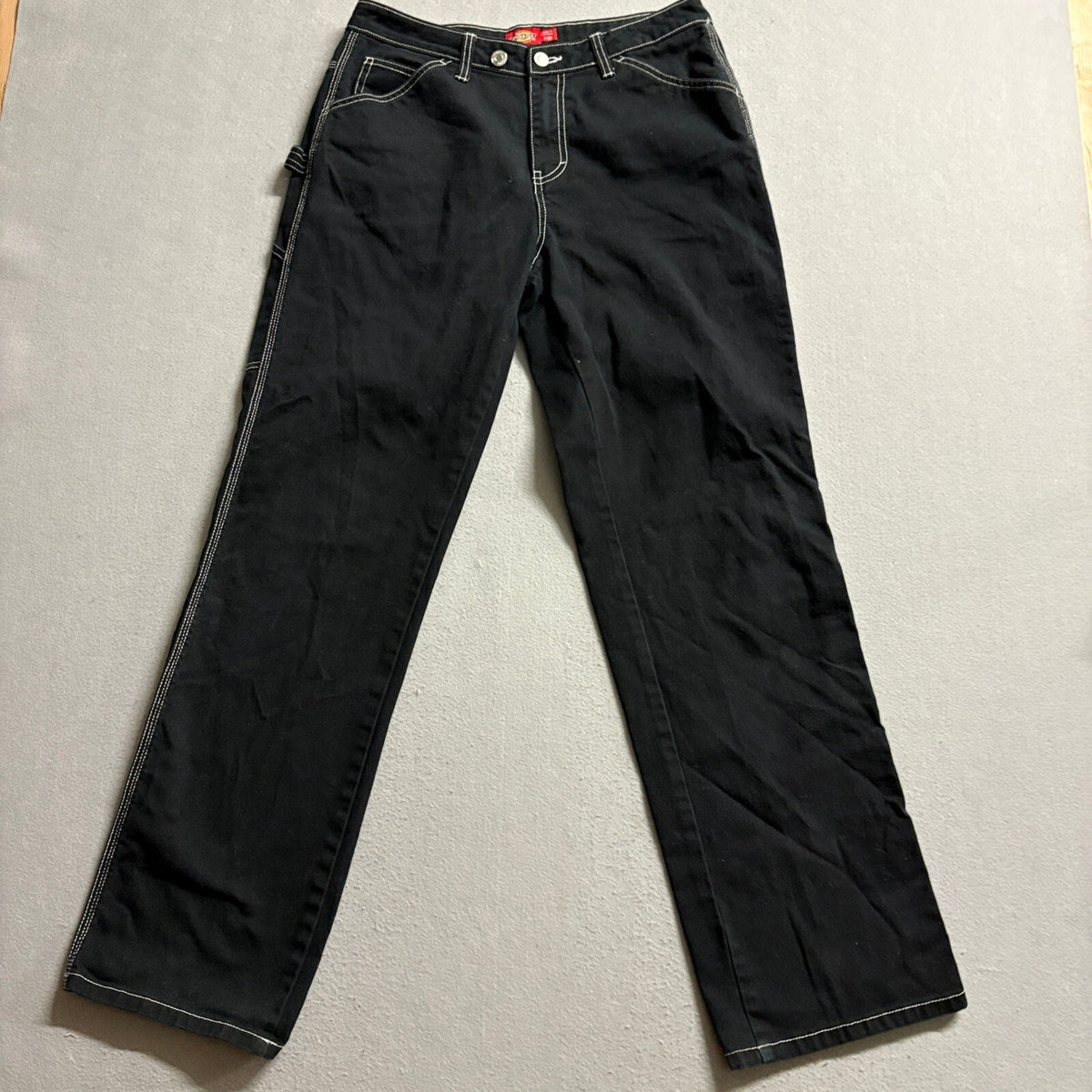Dickies Girl Work Pants Size 7/28 Black Contrast Stitch Utility Carpenter Y2K