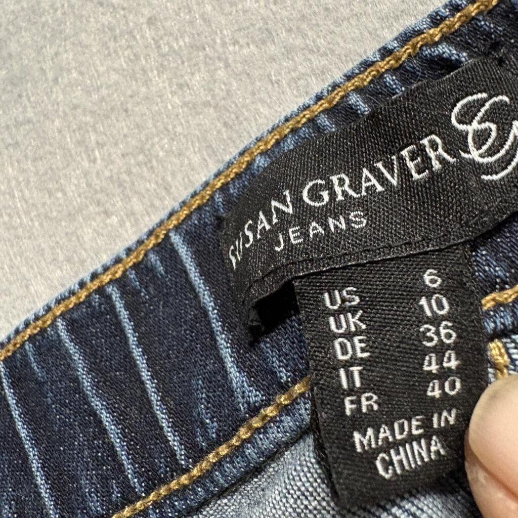 Susan Graver Jeans Womens 6 Blue Denim Pull On Sailor Button Crop Capri Pants