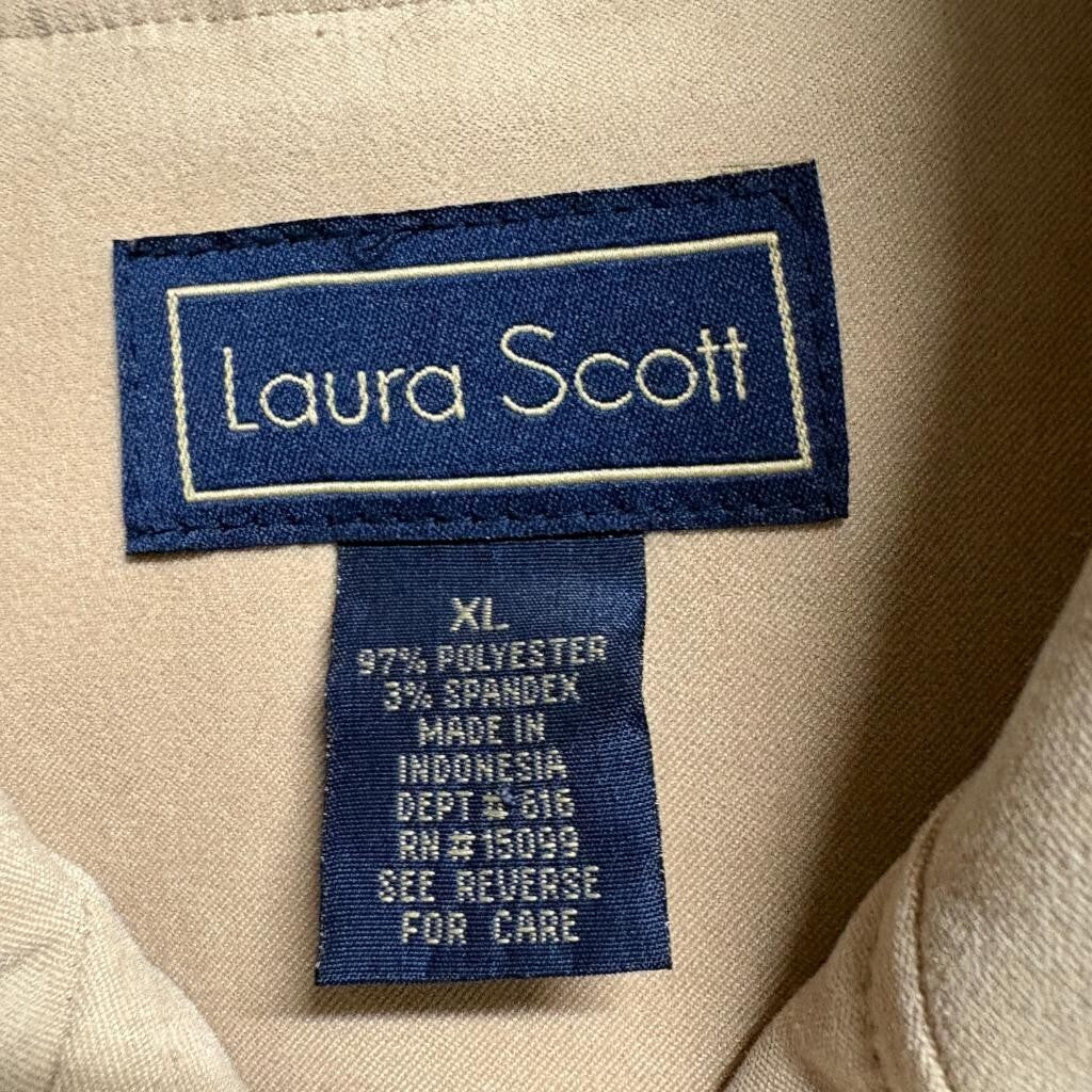 Laura Scott Jacket Womens XL Beige Tan Faux Suede Full Zip Mock Neck Casual