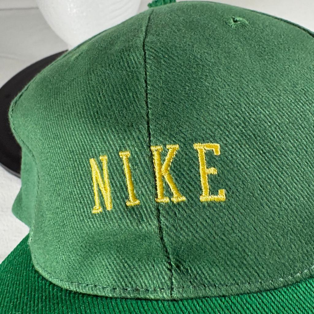 Vintage Nike Swoosh Snapback Hat Mens Green Gold Embroidered Spellout Cap NWT