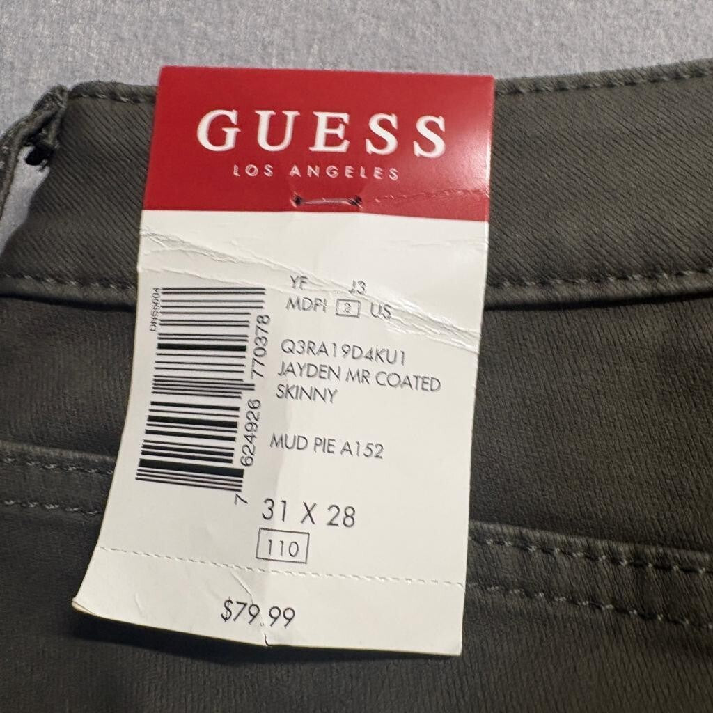 Guess Jayden Mid Rise Skinny Jeans Womens 31x28 Olive Green Coated Stretch Denim