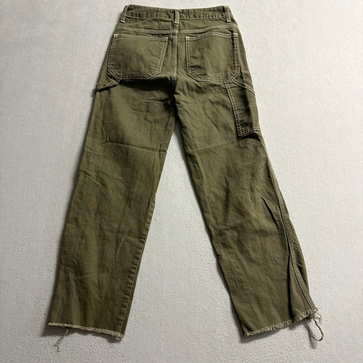 S.O.N.G. Carpenter Jeans Womens 00/23 Olive Green High Rise Raw Hem Wide Leg