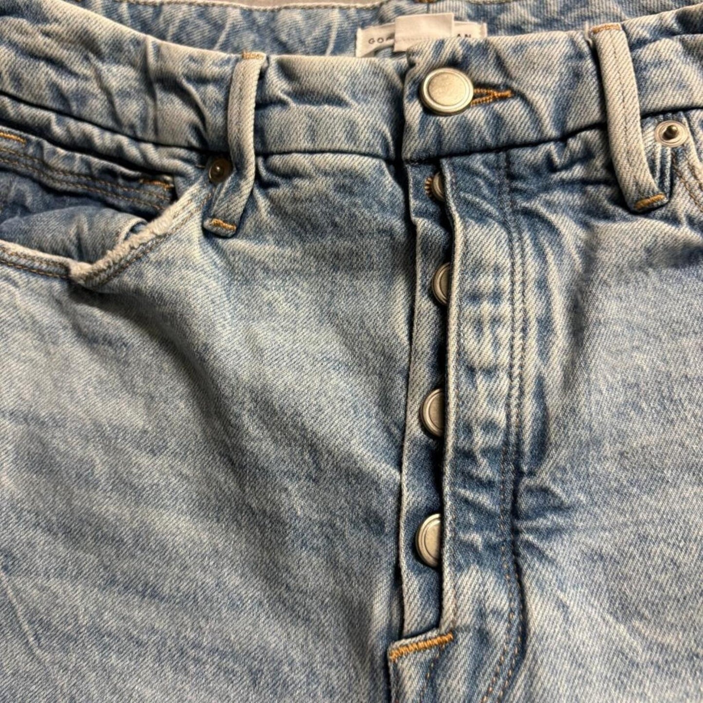 Good American Good Boy Jeans Womens 4/27 Light Wash High Rise Split Hem Denim