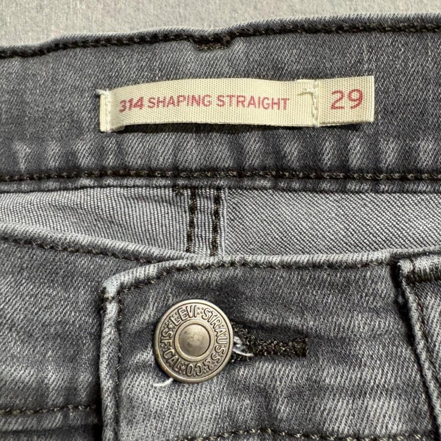 Levis 314 Shaping Straight Jeans Womens 29 Gray Denim Stretch Pants