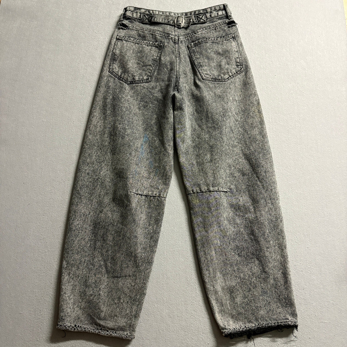 S.O.N.G. Womens High Rise Acid Wash Wide Leg Barrel Jeans Size 3/26 Raw Hem Y2K
