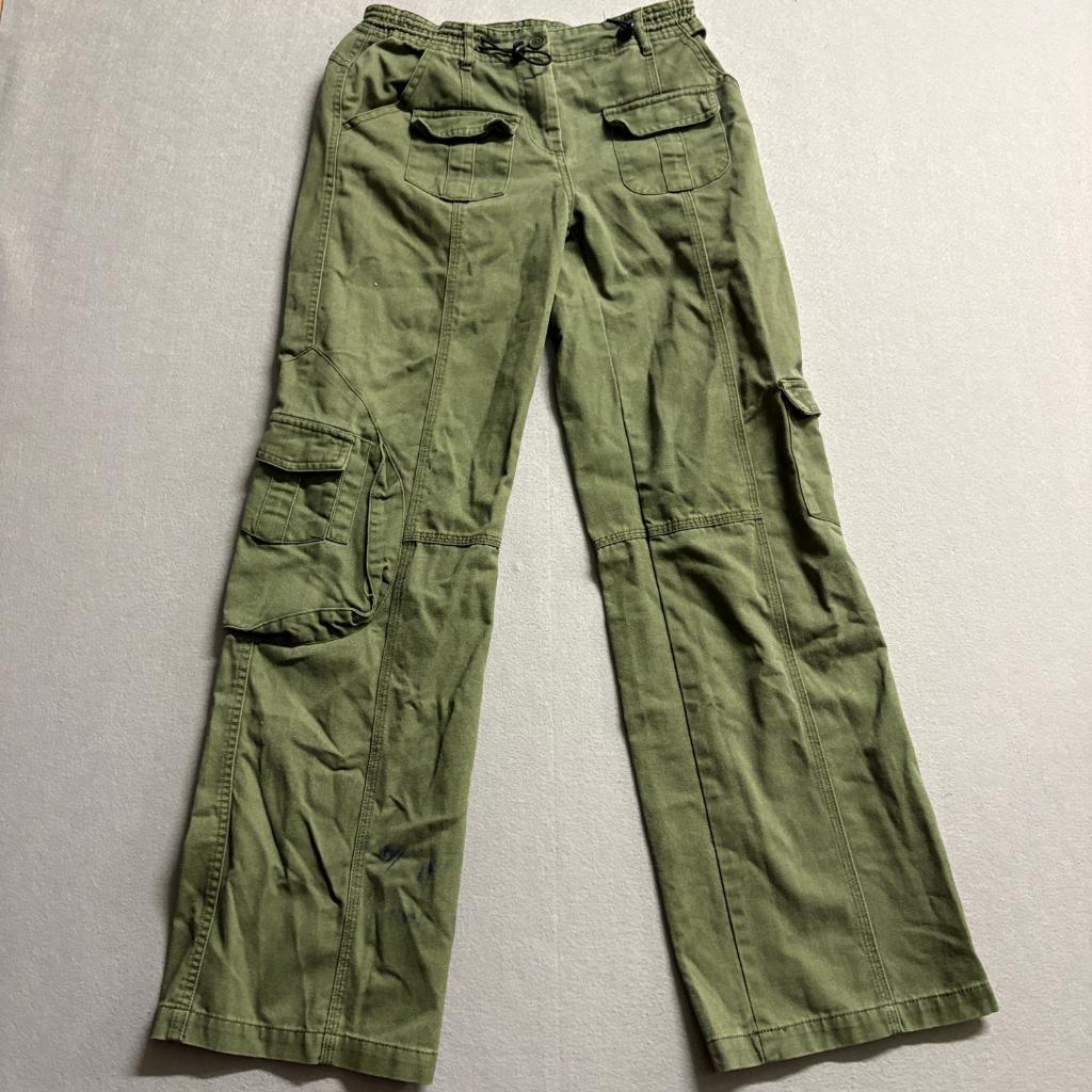 Brandy Melville J Galt Cargo Pants Womens Olive Green Wide Leg Drawstring