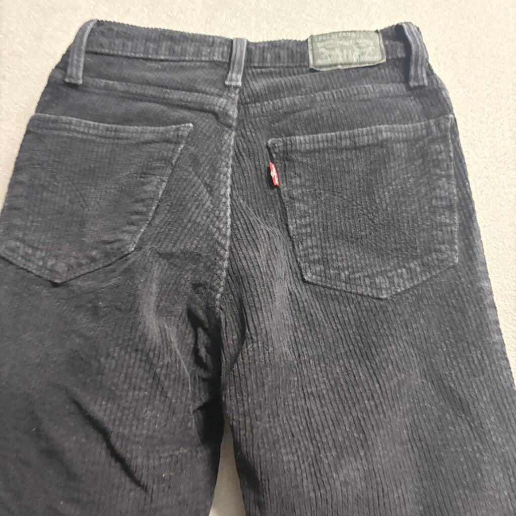 Levis 724 High Rise Straight Corduroy Pants Womens 24 Black Stretch Cord Jeans
