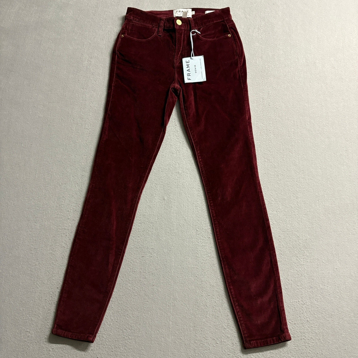 Frame Denim Le High Skinny Velvet Pants Womens 23 Burgundy Pinot Red Corduroy