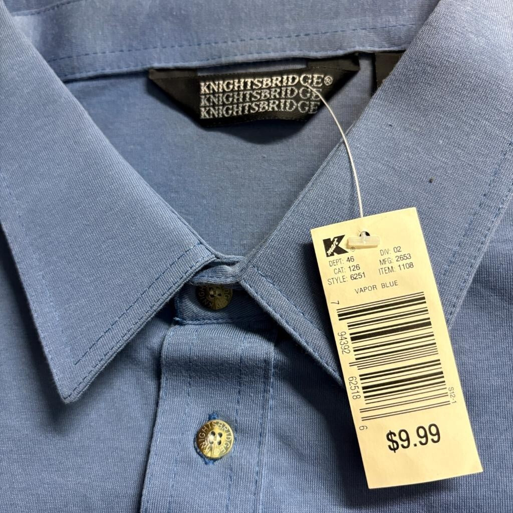 Knightsbridge Polo Shirt Mens XL Blue Cotton Blend Short Sleeve Pocket Kmart NWT