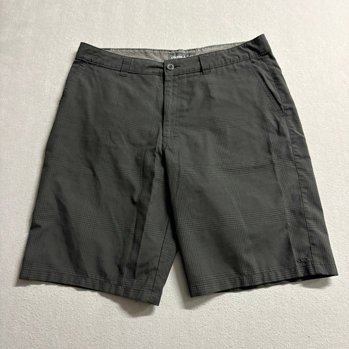 ONeill Hybrid Shorts Mens 36 Gray Plaid Boardshorts Walkshorts Polyester Blend