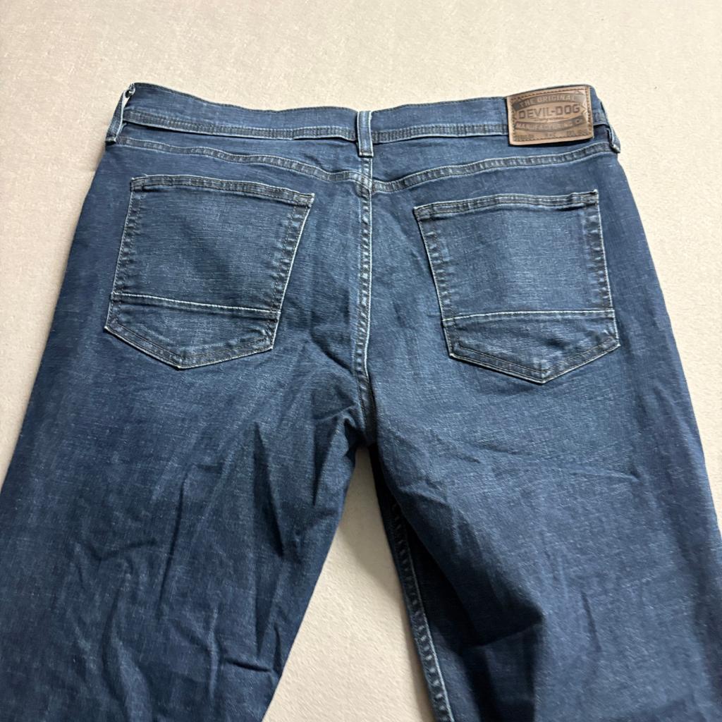 Devil-Dog Dungarees Slim Straight Jeans Mens 36x30 Blue Stretch Denim
