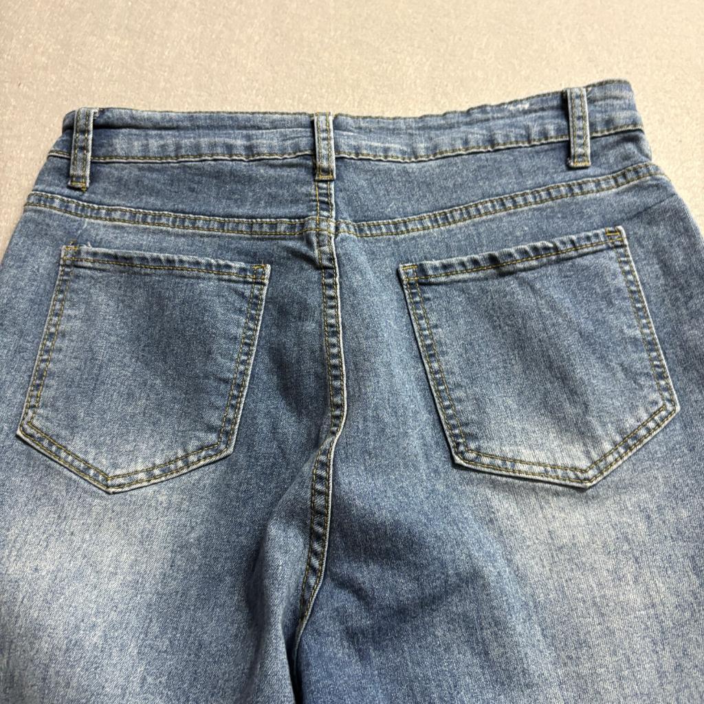 Unbranded Wide Leg Crop Jeans Womens Size 8 Blue Denim Raw Hem High Rise Stretch