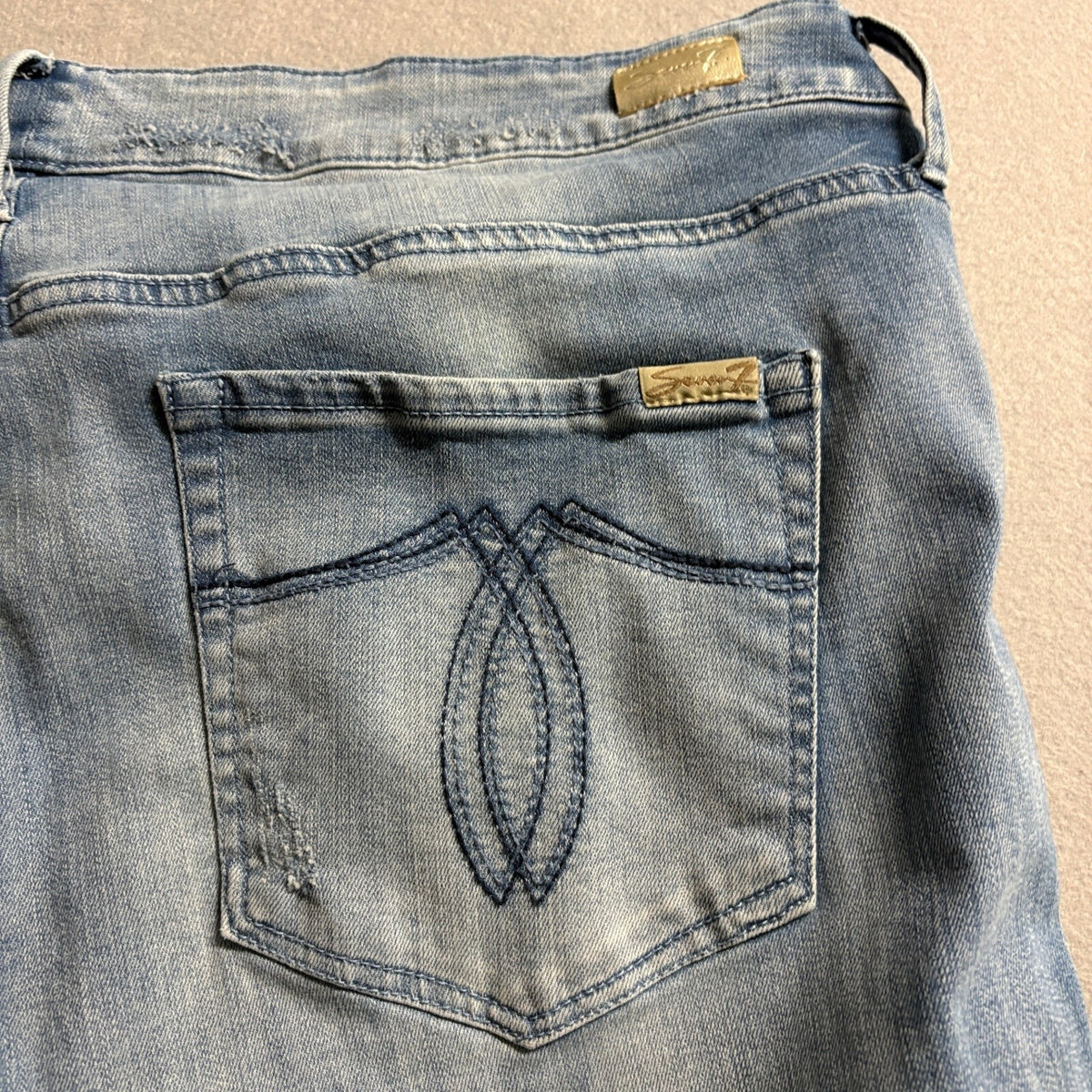Seven7 Womens Jeans 20W Blue Denim Crop Frayed Hem Embroidered Side Stripe