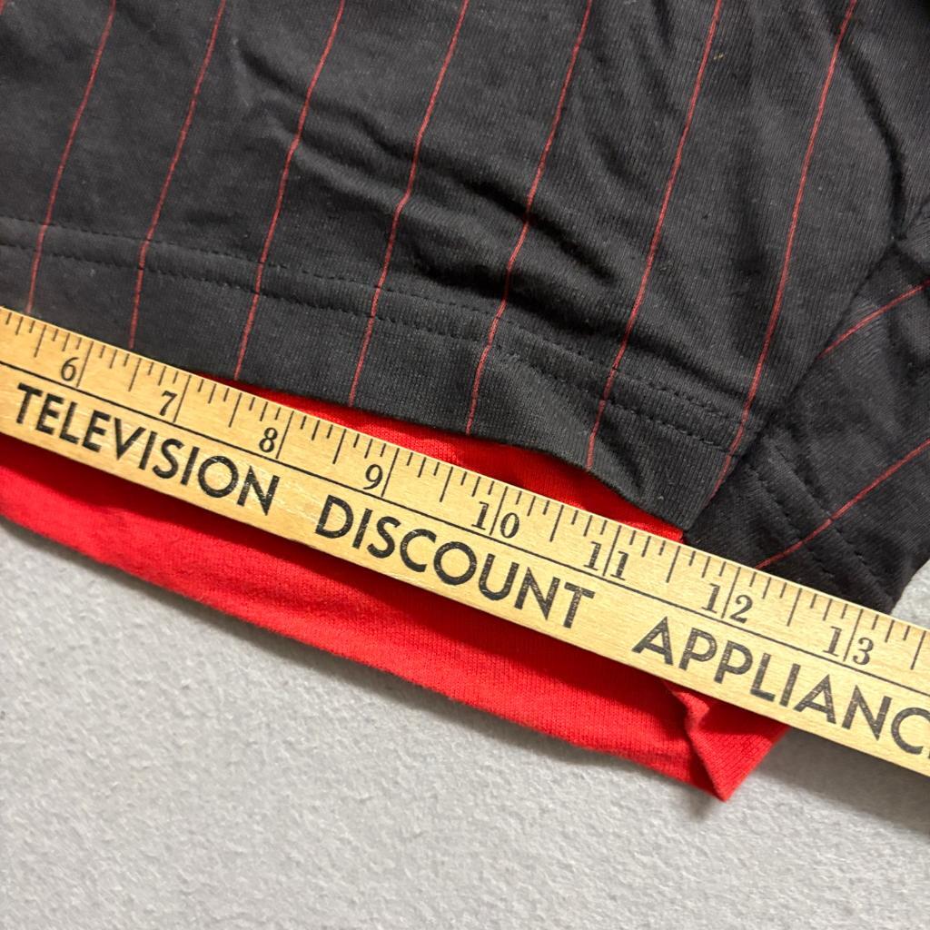 Vintage Salem Sportswear Front Row Pinstripe Shorts Womens XL Black Red Cotton