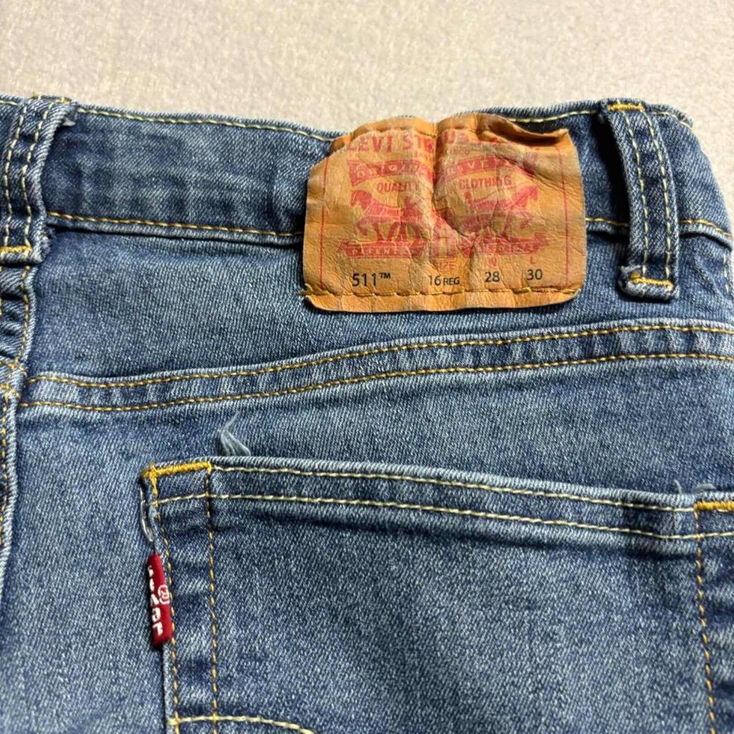 Levis 511 Slim Jeans Boys Size 16 Reg W28 L30 Blue Denim Stretch Pants