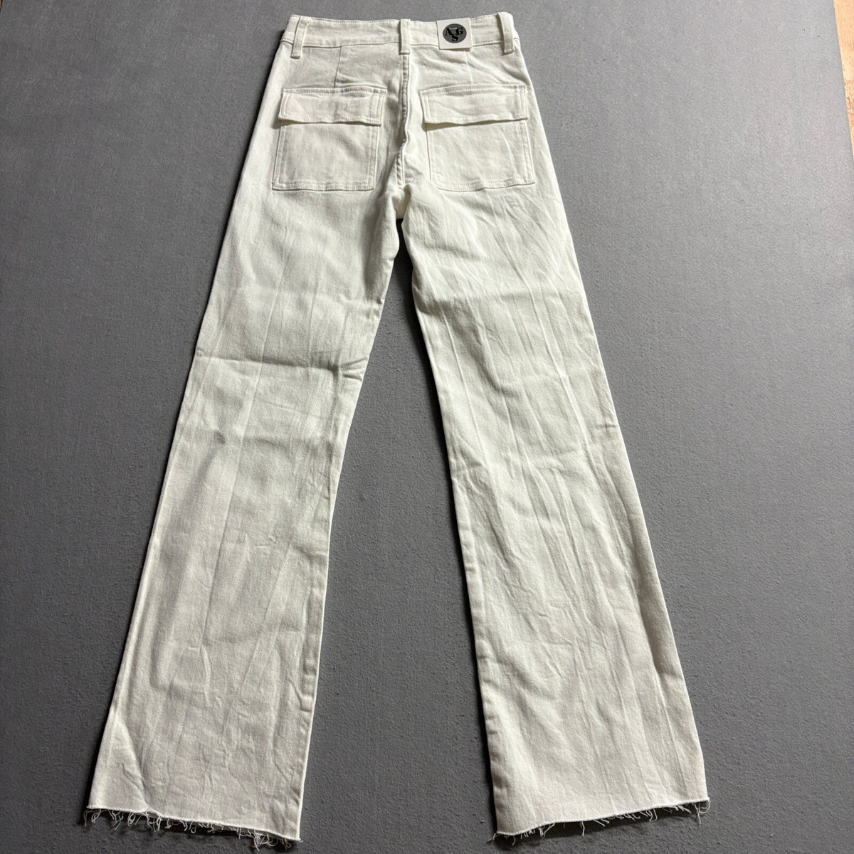 AGS Premium Denim Jeans Womens Size 5 White Wide Leg Raw Hem Stretch New