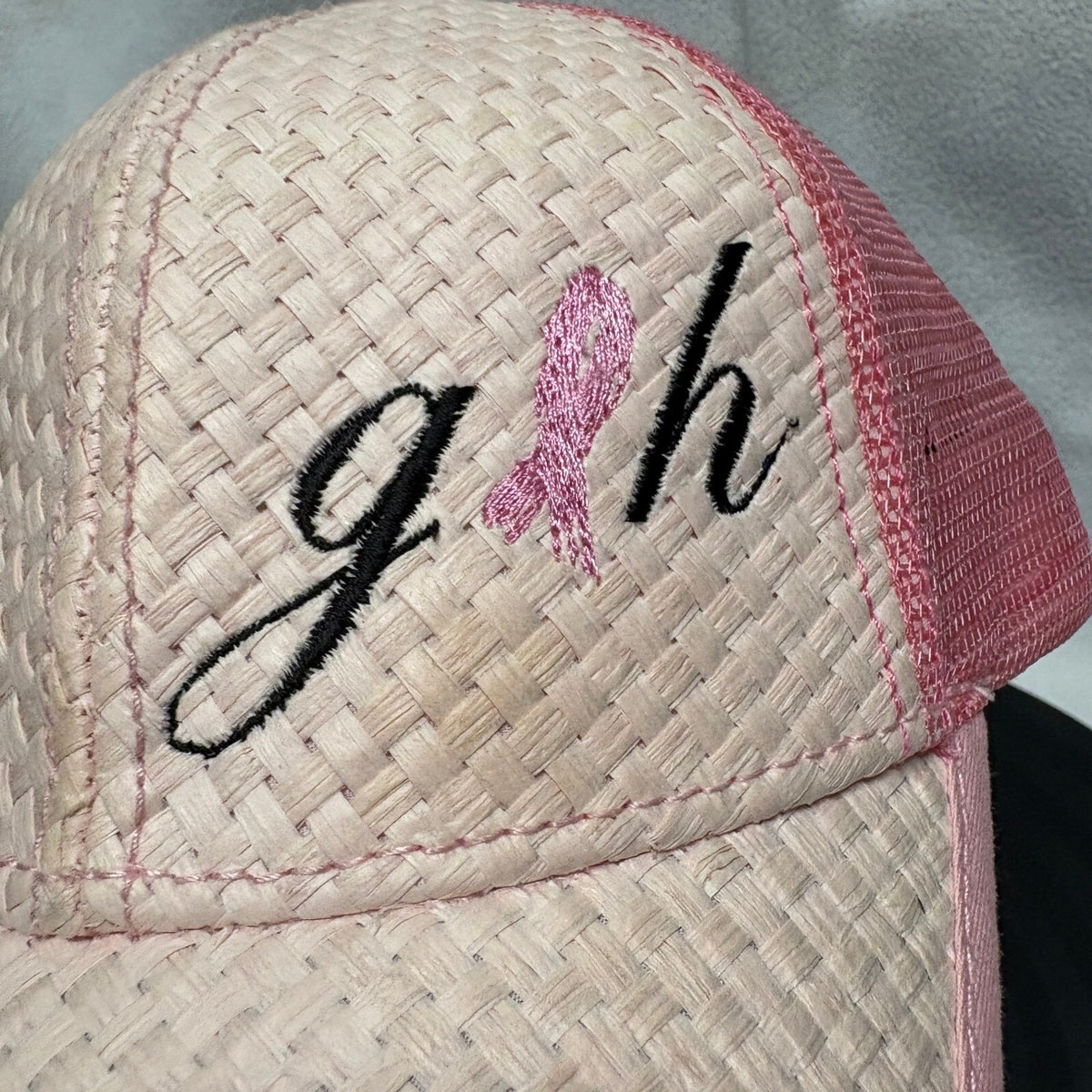 Breast Cancer Awareness Trucker Hat Pink Straw Woven Mesh Back Snapback OTTO - Photo 2