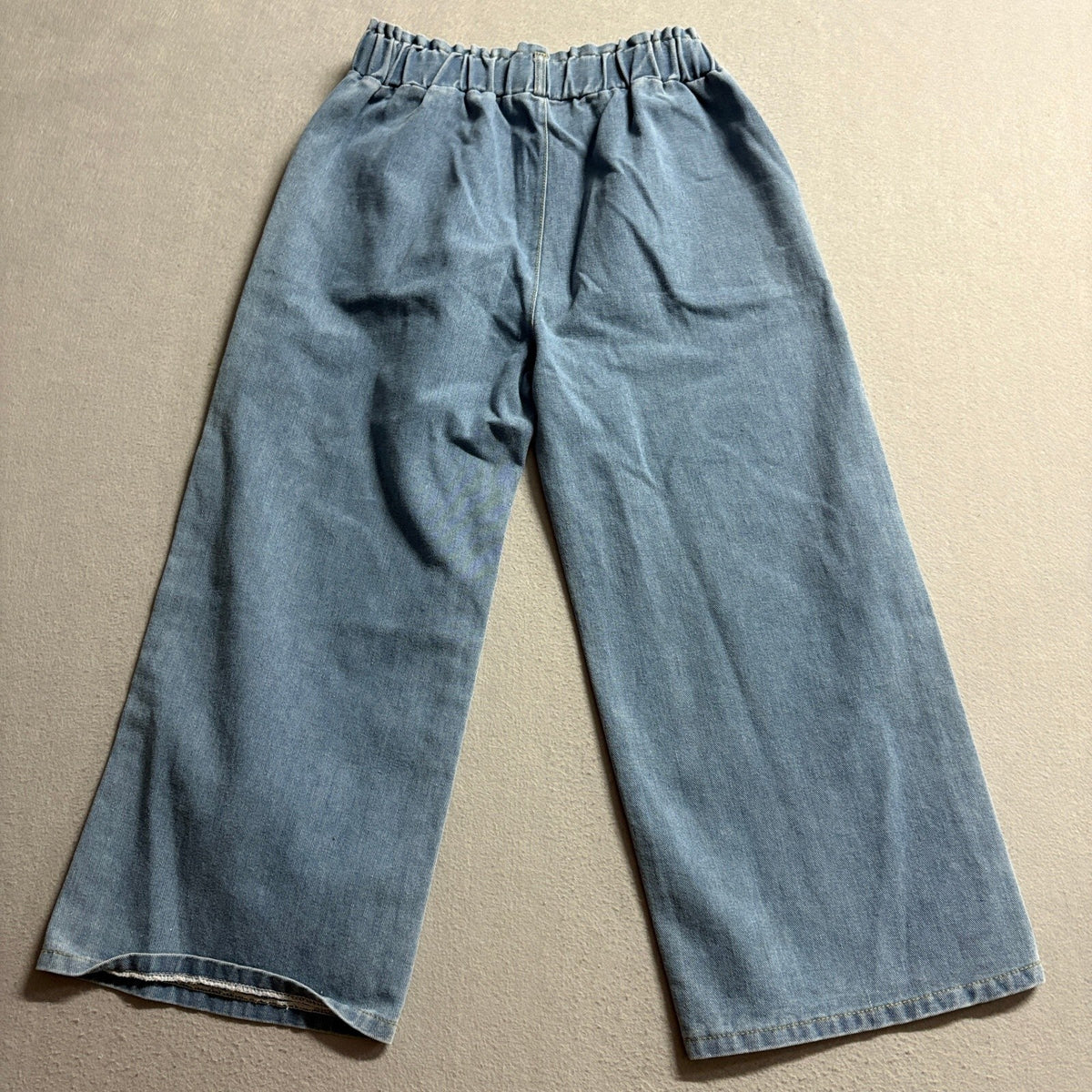 Unbranded Blue Denim Wide Leg Jeans Womens Medium Elastic Waist High Rise Crop