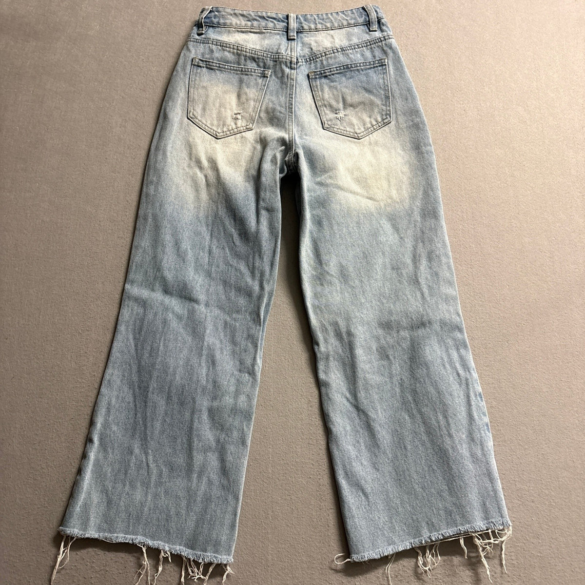 American Bazi High Rise Wide Leg Distressed Raw Hem Jeans Light Wash Size
