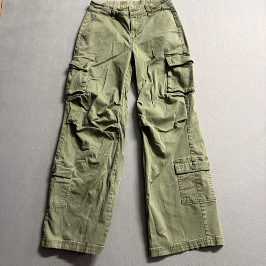 Wild Fable Womens Cargo Pants Size S Green Cotton Blend Wide Leg High Rise