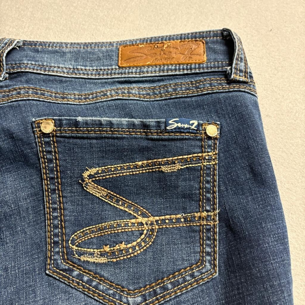 Seven7 Womens Skinny Jeans Blue Denim Raw Hem Stretch Size 10