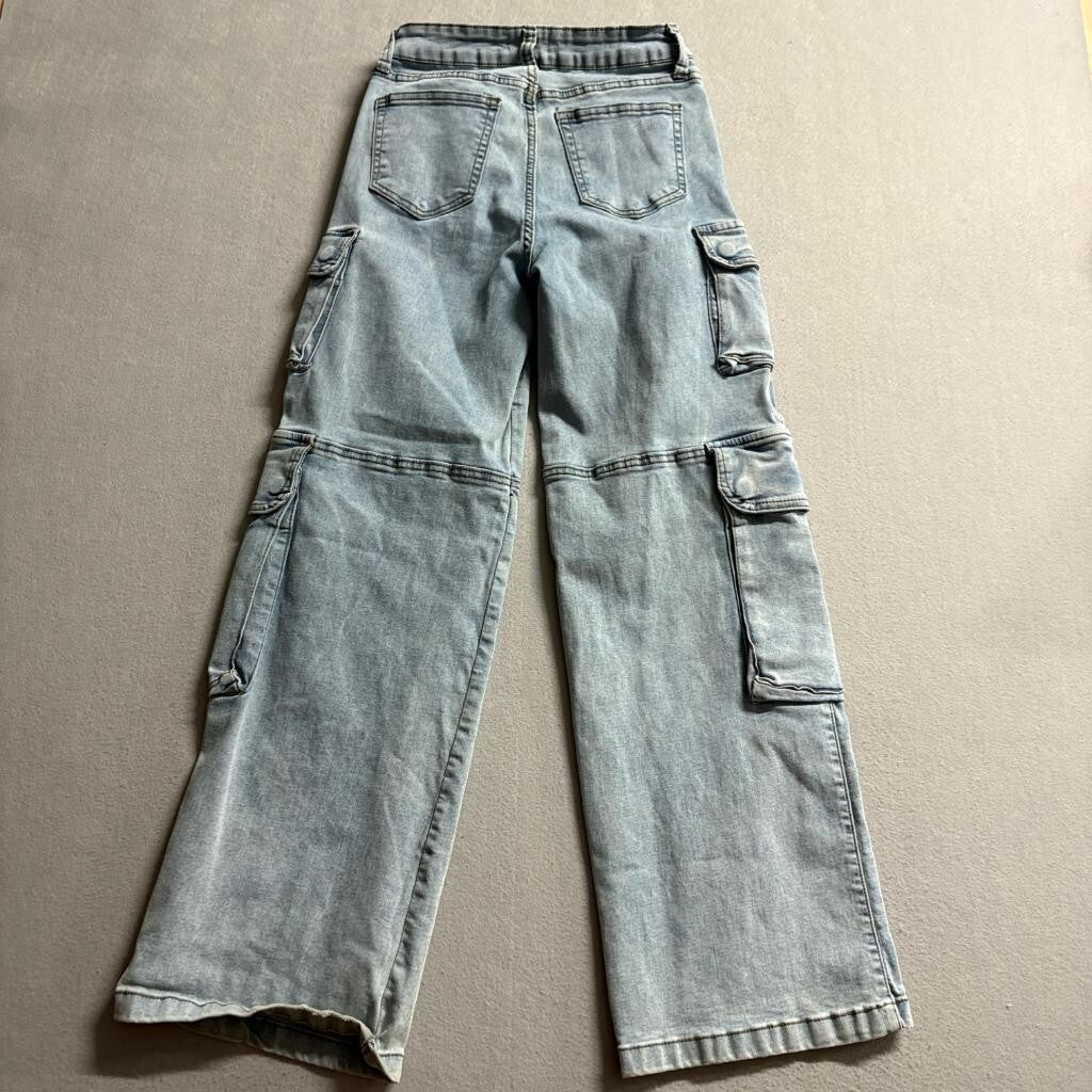 Fire & Rain Cargo Jeans Womens Size 5 Light Wash Wide Leg High Rise Stretch