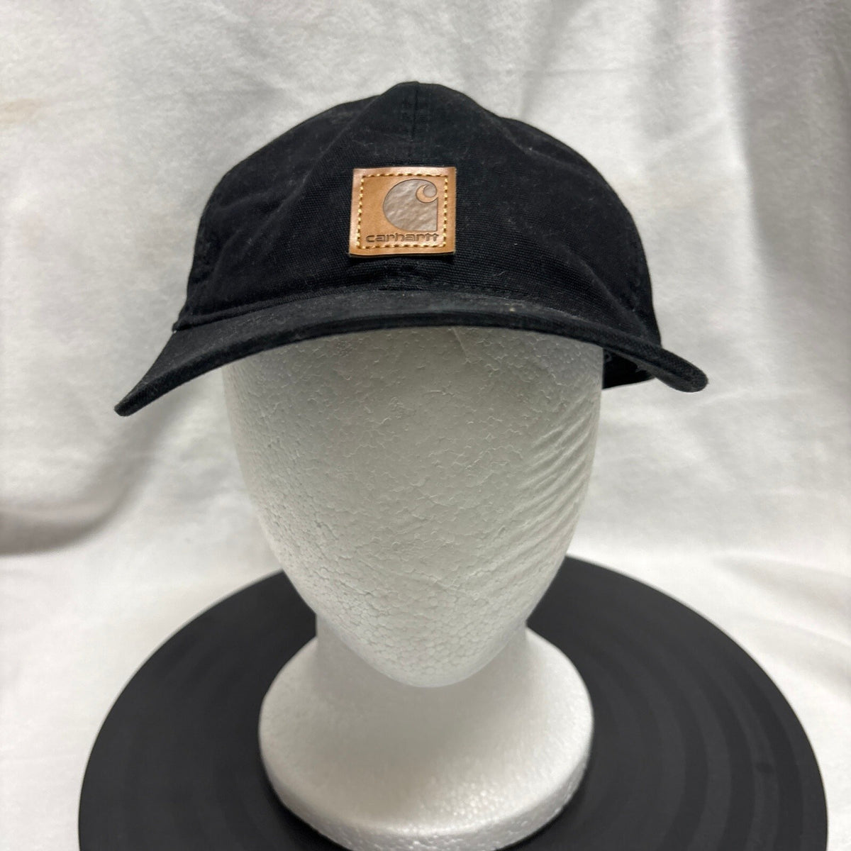 Carhartt Mens Black Cotton Canvas Leather Logo Patch Adjustable Baseball Cap Hat