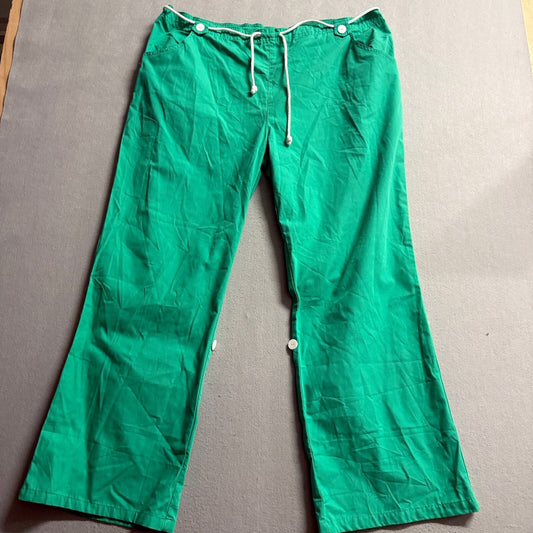 Dickies Medical Scrubs Pants Womens 2XL Green Drawstring Roll Up Tab Leg Cotton