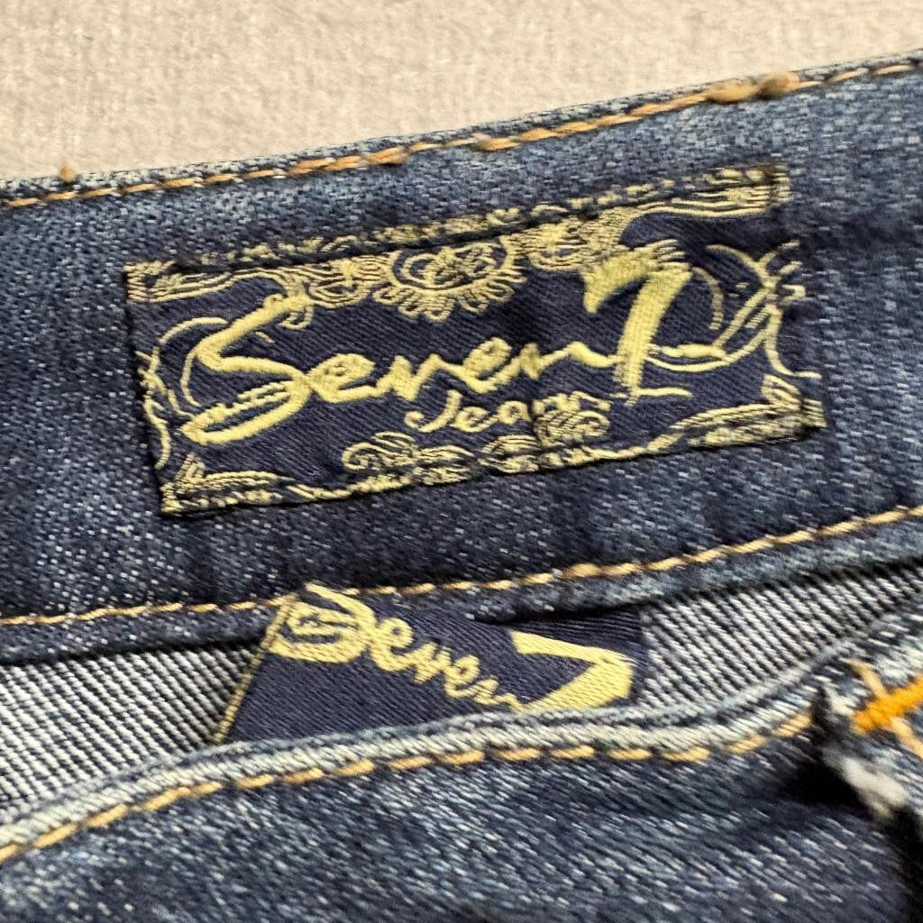 Seven7 Cuffed Crop Jeans Womens Size 32 Blue Denim Stretch Straight Leg
