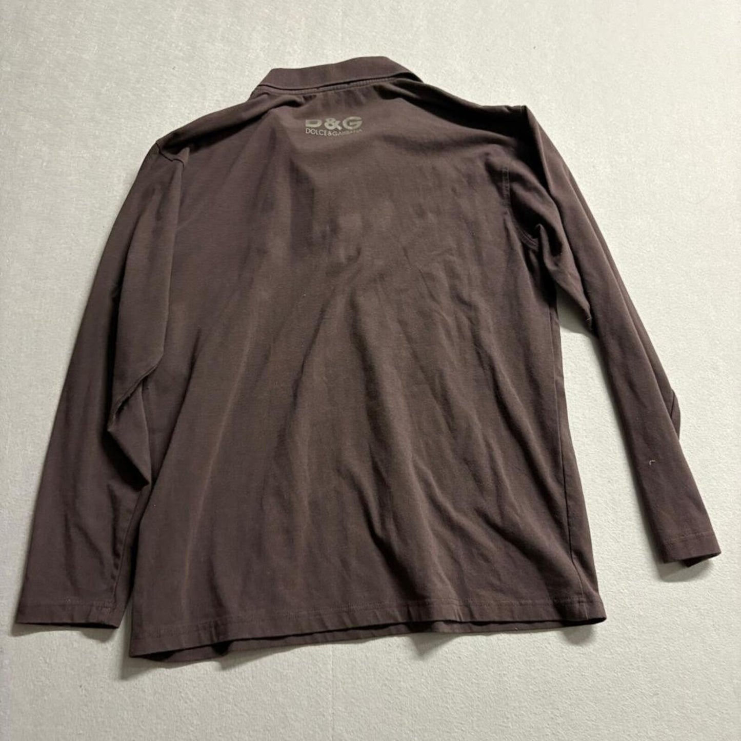 D&G Dolce & Gabbana Polo Shirt Mens XL Brown Long Sleeve Logo Made in Italy
