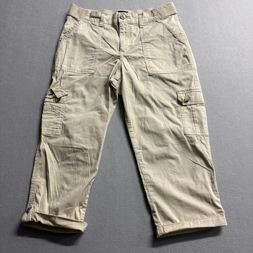 Lee Women Stretch Waist Cargo Pants Beige Khaki Crop Capris Size 8 Stretch