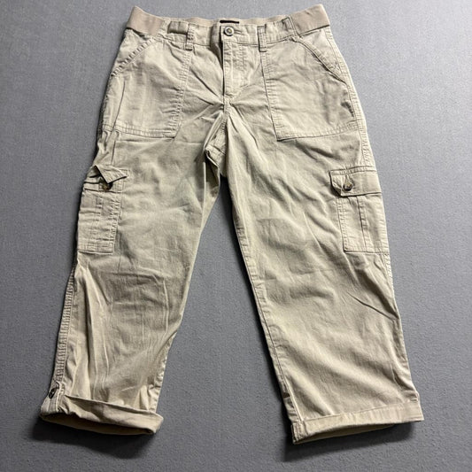 Lee Women Stretch Waist Cargo Pants Beige Khaki Crop Capris Size 8 Stretch