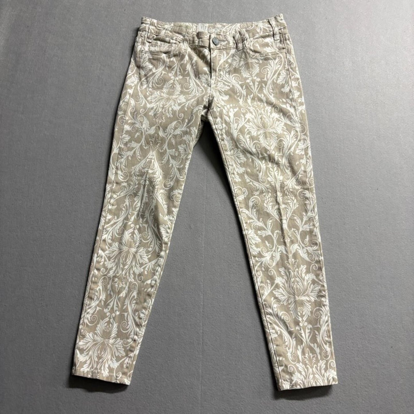Kut from the Kloth Marilyn Ankle Skinny Jeans Womens 6 Beige Damask Floral Print