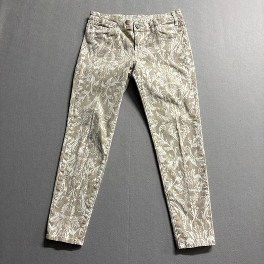 Kut from the Kloth Marilyn Ankle Skinny Jeans Womens 6 Beige Damask Floral Print