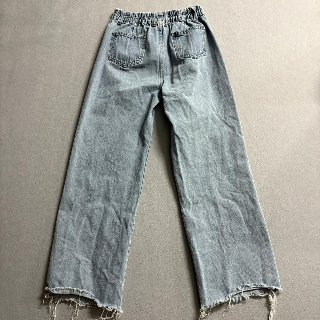 Unbranded High Waist Wide Leg Jeans Womens Size M Light Wash Raw Hem Elastic