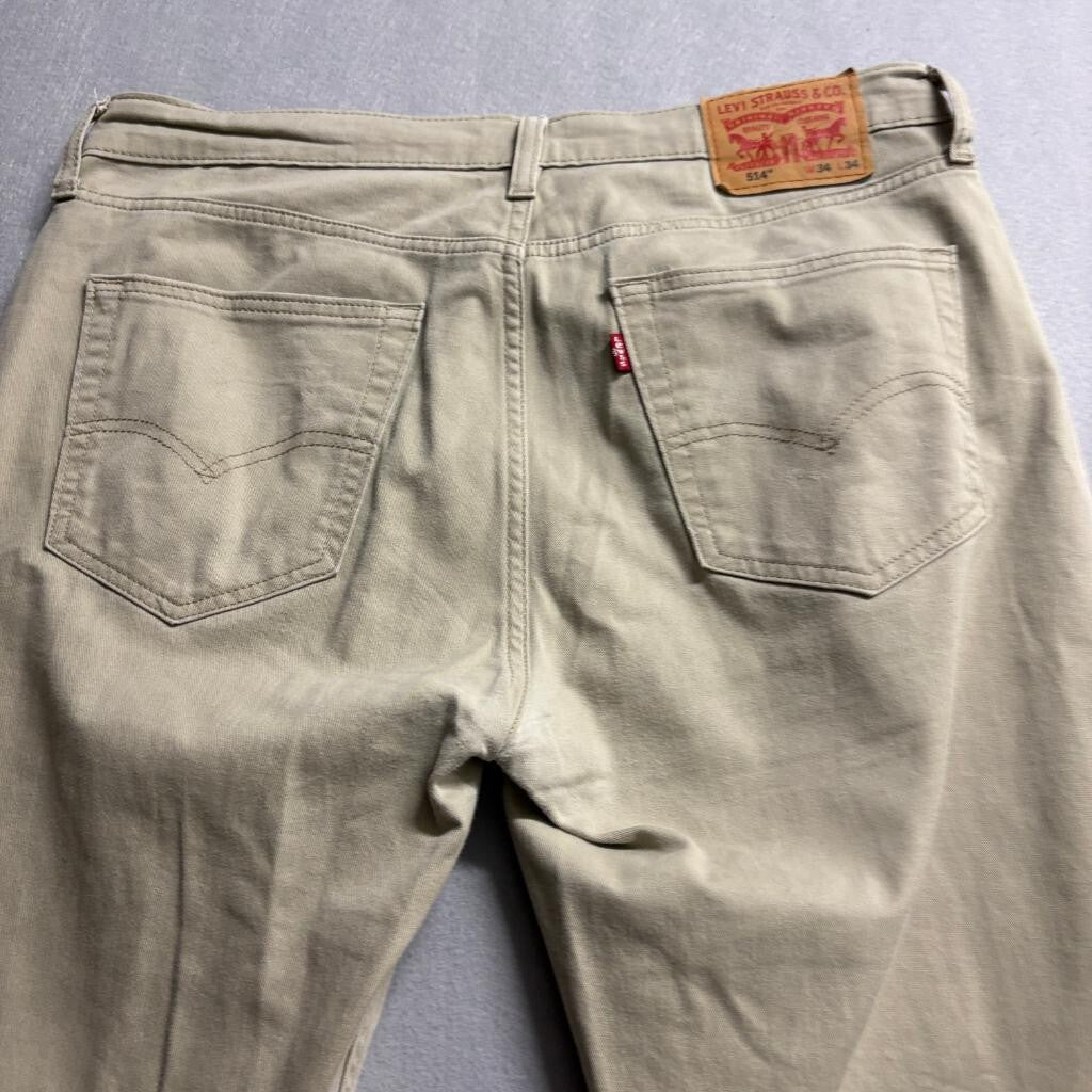 Levi's 514 Straight Fit Pants Mens 34x34 Khaki Tan Cotton Blend Stretch Chino